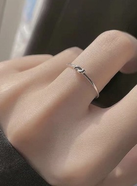 s925纯银打结光面戒指女简约小众设计感线条素圈食指开口指环礼物