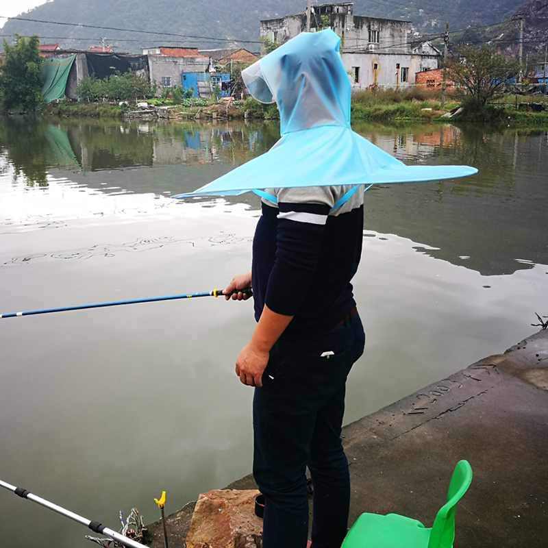 創意透氣飛碟雨衣大人便攜雨傘帽雨衣透明摺疊超輕斗篷式釣魚帽傘