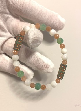 原创新中式天然母贝月光石手链女