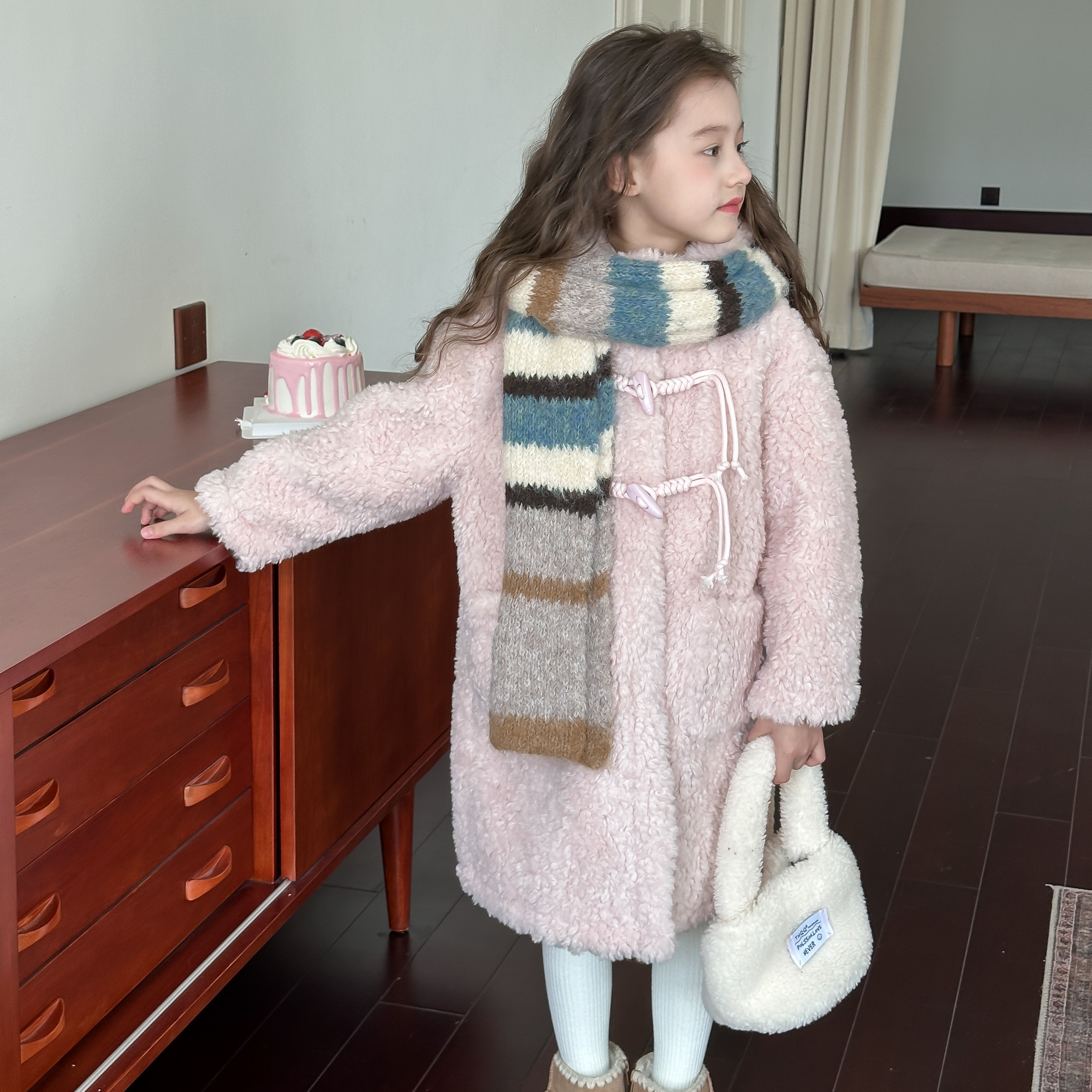 女童羊羔绒外套2025冬装新款韩国儿童洋气仿皮毛一体中长款大衣,淘宝优惠券,粉丝福利购,淘宝优惠卷