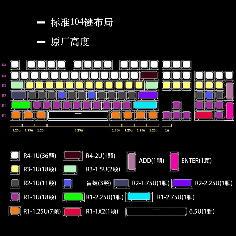 pbt热升华键帽cherry原厂机械键盘无刻键帽定制61/68/78/87/104 - 图0