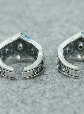 宽面S925男士银饰嘻哈潮流纯银中指戒几何潮人复古六芒星镶嵌戒指