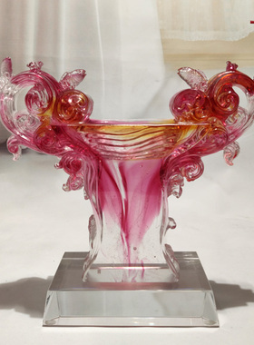 红色欧式风轻奢电视柜琉璃工艺品