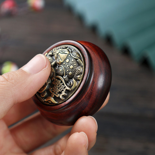 紫檀聚宝盆黄铜盘玩手把件转动解压玩具随身把玩赚钱铜钱练手陀螺 - 图2