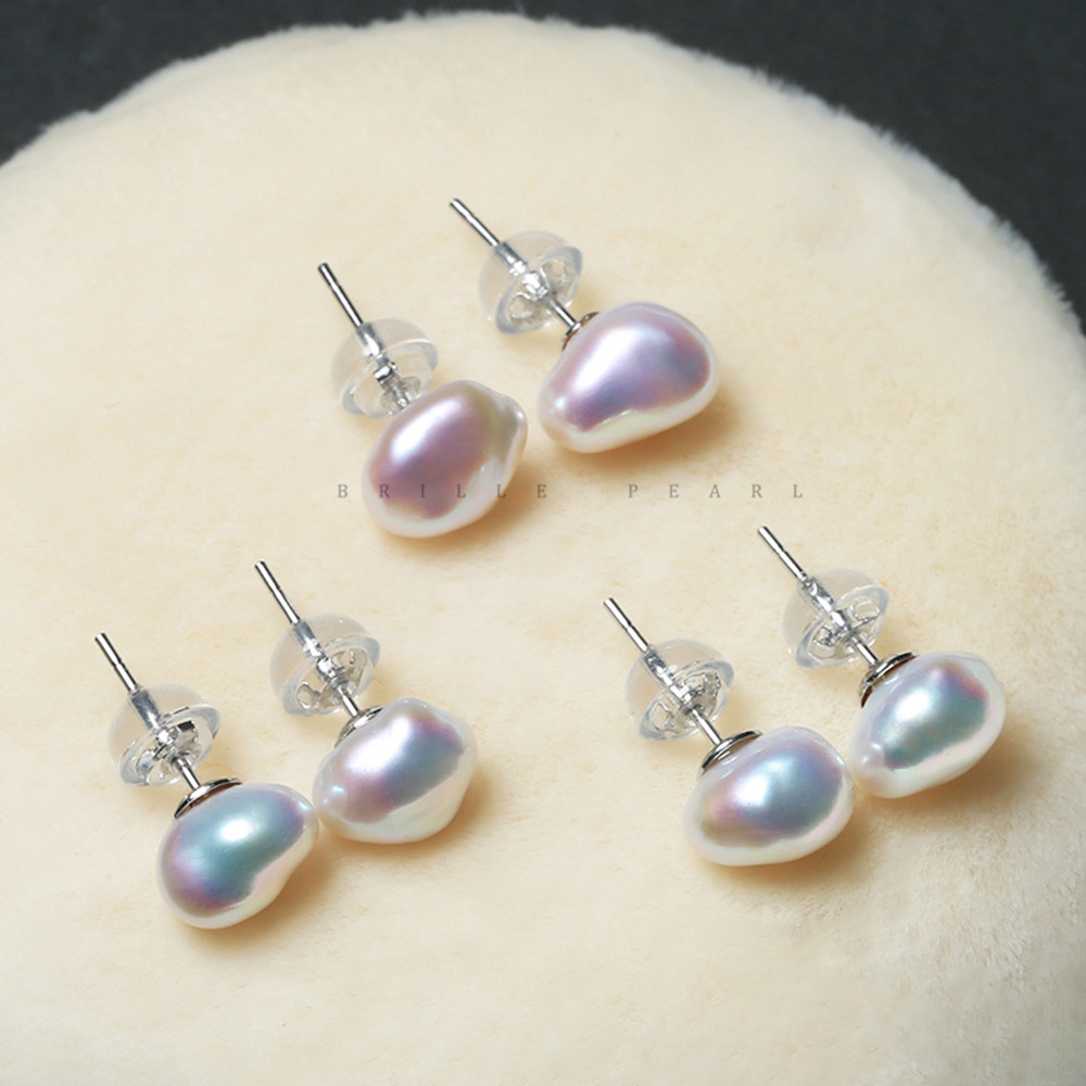 【澳白光鹅卵石keshi耳钉】天然淡水克旭巴洛克珍珠极光s925银EDF,淘宝优惠券,粉丝福利购,淘宝优惠卷