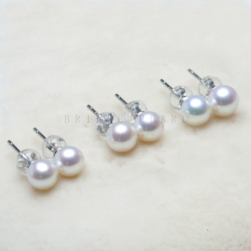 天然淡水AKOYA珍珠耳钉樱花粉小灯泡小钢珠耳钉镜面光珍珠耳钉EBA - 图2