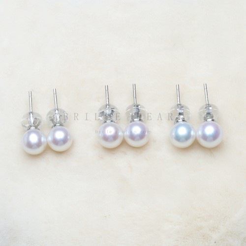 天然淡水AKOYA珍珠耳钉樱花粉小灯泡小钢珠耳钉镜面光珍珠耳钉EBA - 图1