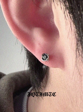 JQTIMTC《黑糖》S925纯银耳钉男女简约基础方形养耳洞耳饰品