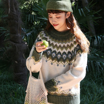 Exploits 9 fold (mint squared sugar) green Fairisland comeback ancient autumn winter display slim loose with lazy wool thick sweater