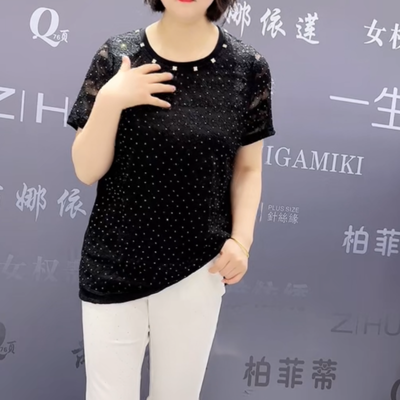 7876芮娜依莲夏季新款韩版宽松显瘦胖MM大码女装常规款短袖T恤潮 - 图1