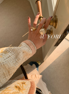 法式复古珍珠戒指女小众设计感高级轻奢指环指戒个性简约气质款戒