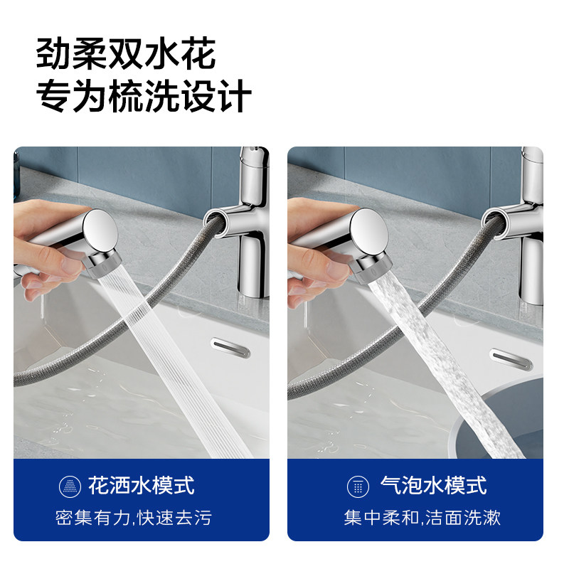 九牧卫浴家用简约劲柔双水花抽拉式面盆龙头万向抽拉畅洗32735,淘宝优惠券,粉丝福利购,淘宝优惠卷