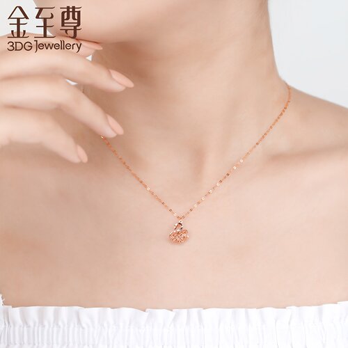 金至尊优雅天鹅18K红金玫瑰金项链女款颈链锁骨链生日礼物送老婆 - 图1