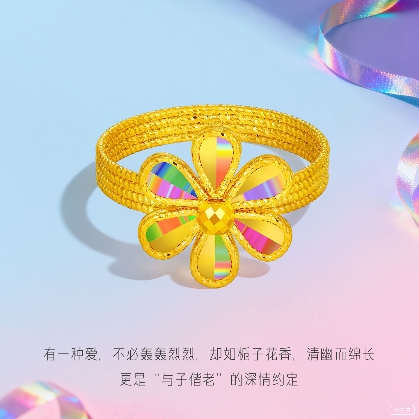 Gold Supreme Sparkling Gold Gardenia Ring New Hard Pure Gold Ring Birthday Gift for Girlfriend Gold Ring