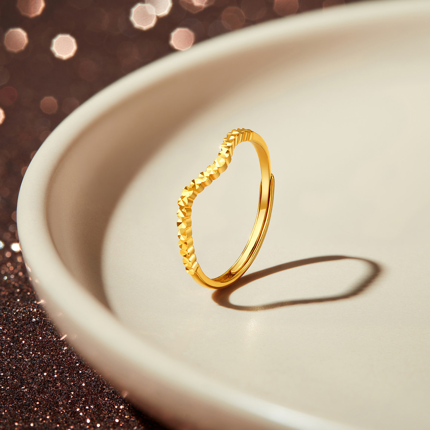 Gold Supreme Water Ripple Gold Ring New Hard Gold Explosive Flash Crushed Ice Fashion Index Finger Ring Plain Gold Ring
