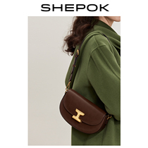 SHEPOK Original new genuine leather saddle bag retro Axillary Bag Woman Advanced Sensation Small Crowdsourced Single Shoulder Inclined Satchel Bag