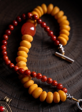 【编绳孤品】卡杰格朵原创设计天然蜜蜡手链绿松石手串女一物一图