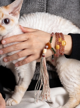 低调温柔的红色 / 冰飘南红玛瑙手串 原创设计108颗佛珠手链女