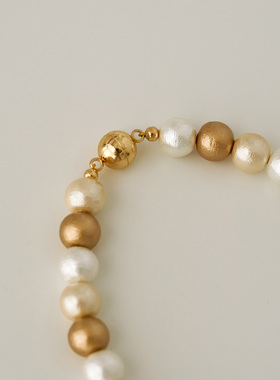 棉花珍珠/日本贵和进口圆珠混彩金色系项链 简约高级感毛衣链配饰