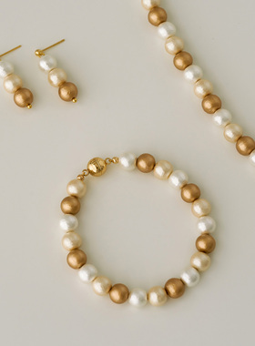 棉花珍珠/日本贵和进口圆珠混彩金色系手链 简约复古高级感手串女