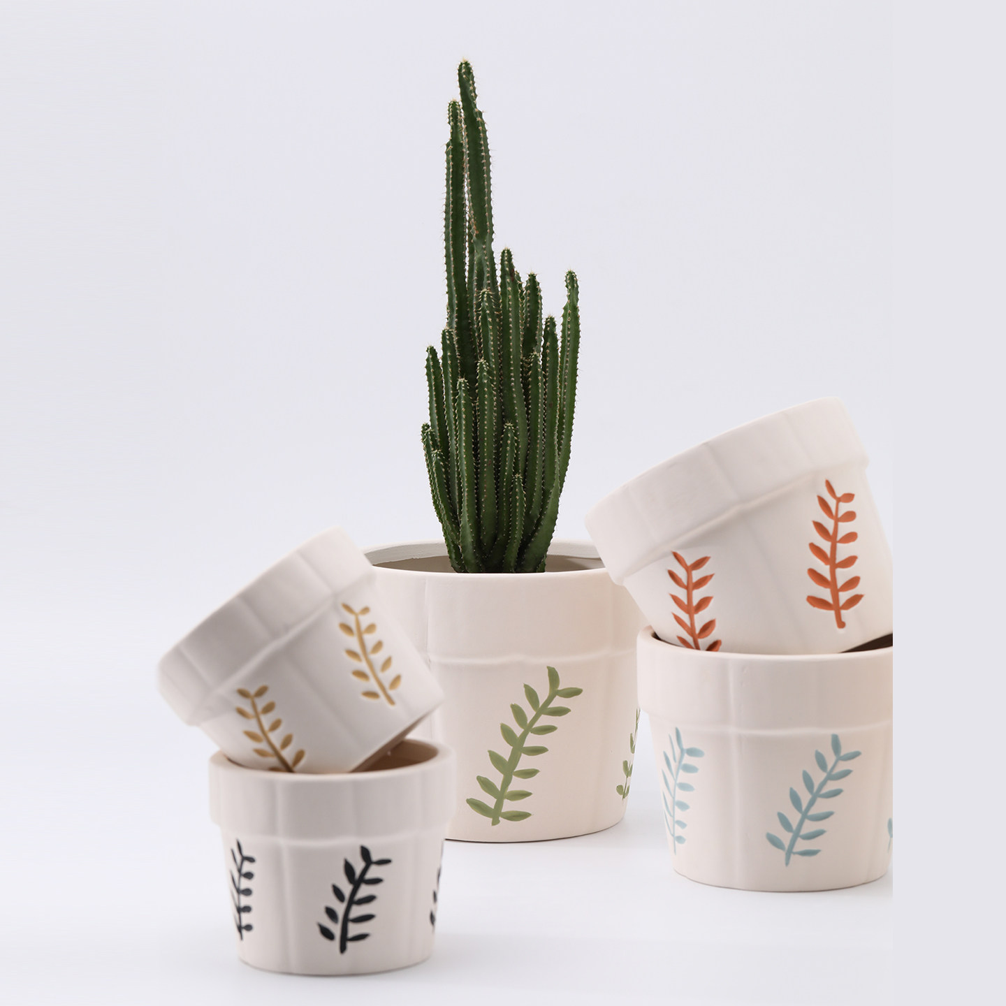 凹雕树叶纹素烧陶瓷花盆手工彩绘圆形粗陶透气陶土自吸水绿植盆栽,淘宝优惠券,粉丝福利购,淘宝优惠卷