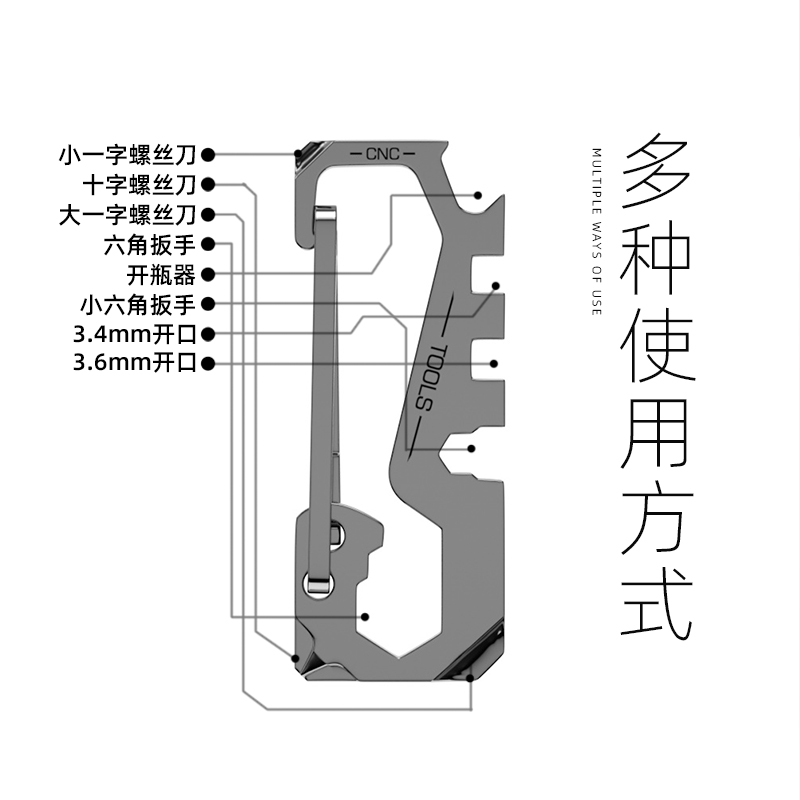 Y112精工不锈钢多功能户外腰挂安全登山扣快挂钥匙扣 EDC开瓶器-图1