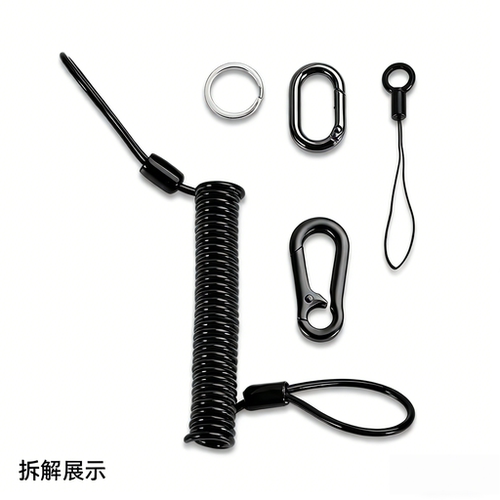 H33钢丝弹簧钥匙扣伸缩链老人腰挂防掉防丢绳短款可拆卸手机挂绳 - 图1