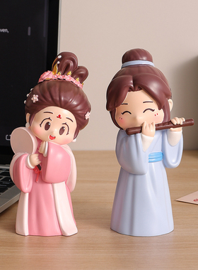 牛郎织女治愈可爱桌面装饰摆件