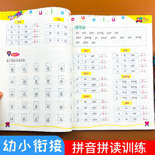 小学汉语拼音拼读训练大全声母韵母全表带汉字一年级幼小衔接神器 - 图0
