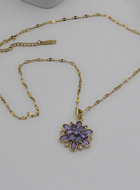 水晶吊坠锁骨链女花朵吊坠