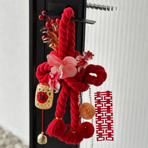 婚房布置万字结卧室新房门把手男女方结婚礼喜字装饰小挂件高级感 - 图0