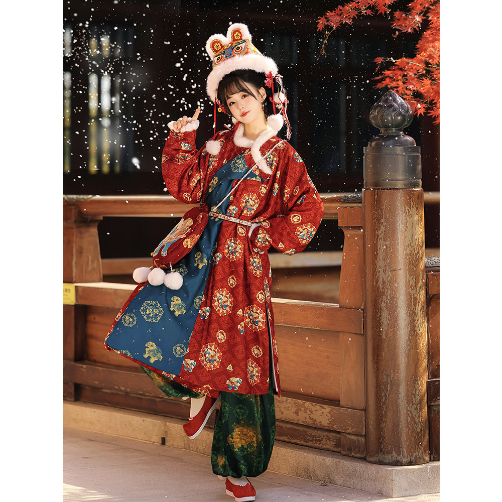 轻汉坊【马上来财】原创唐制圆领袍刺绣汉服灯笼裤复原风女冬加绒,淘宝优惠券,粉丝福利购,淘宝优惠卷