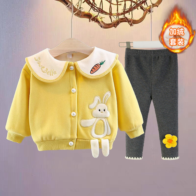 女宝宝秋冬季套装加绒女童3岁加厚外套两件套婴幼儿6个月韩版秋装,淘宝优惠券,粉丝福利购,淘宝优惠卷