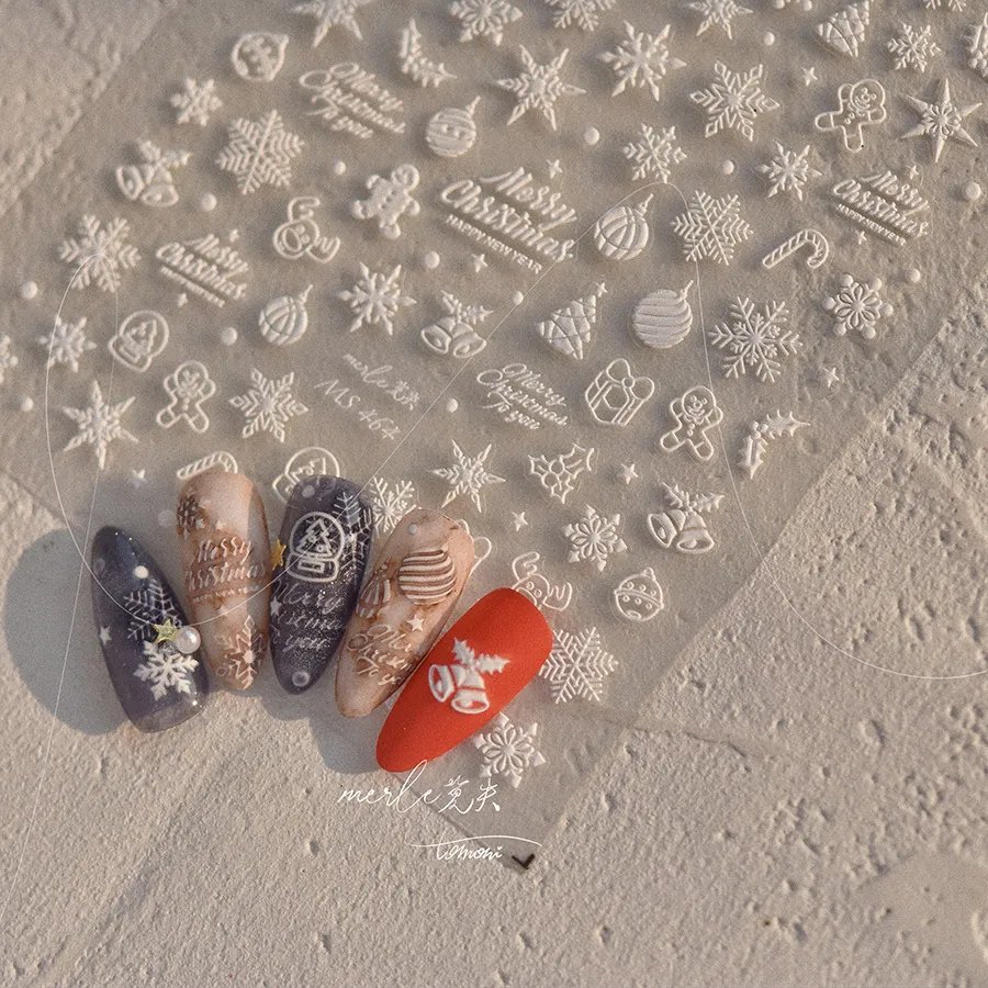 tomoni浮雕美甲贴纸 莫失合作款日系复古指甲贴雪花圣诞MS464 - 图2