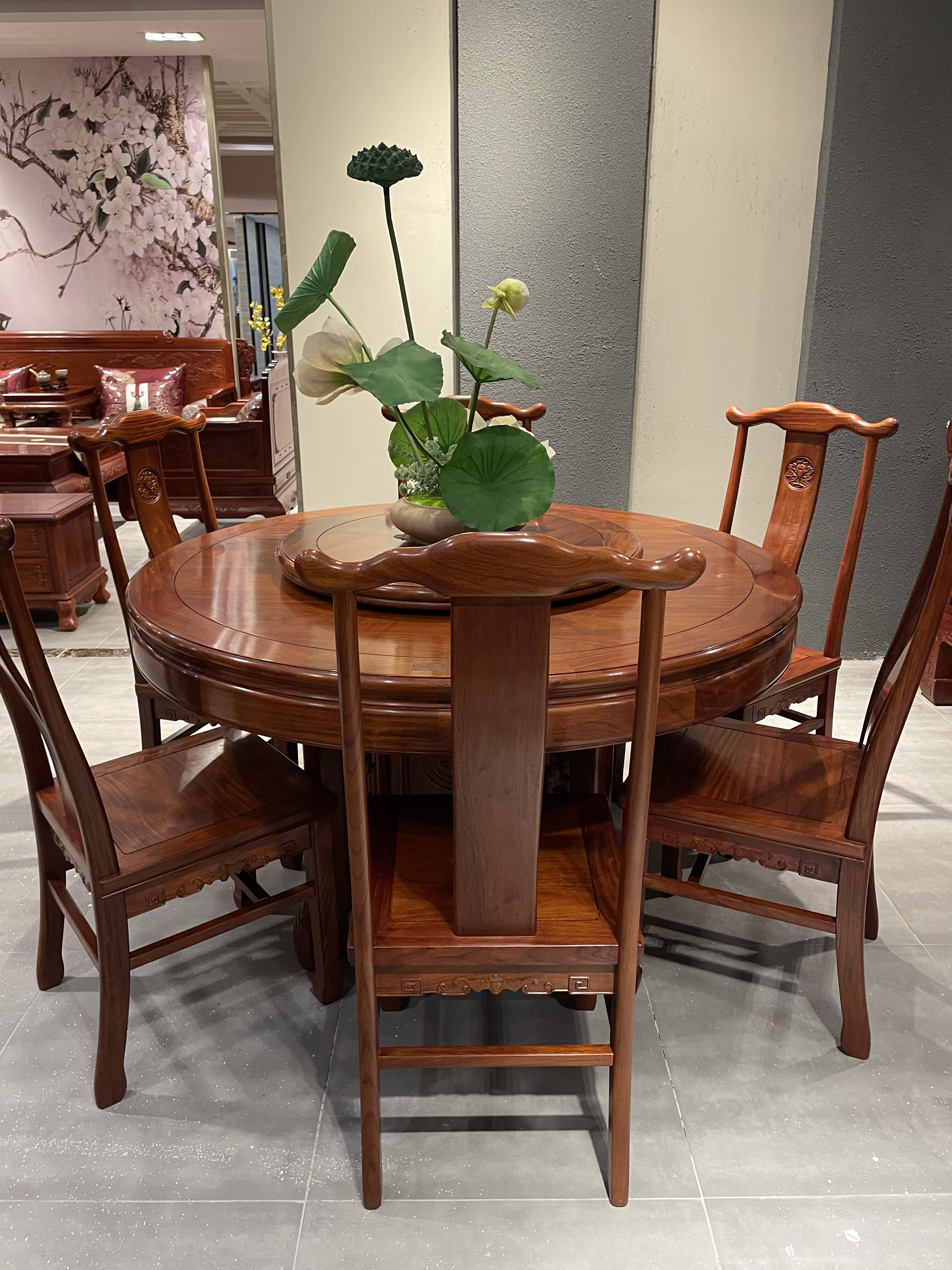 年年红红木家具大果紫檀餐桌实木中式饭桌红木餐桌椅组合