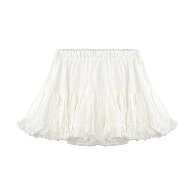 JIUJIU Sweet Puffy Cake Skirt Women's 2026 Spring New High Waist White Lace A-Line Skirt
