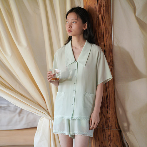 朵朵可可春夏100%桑蚕丝简约真丝女家居服上衣长睡裤短裤随心搭配 - 图0
