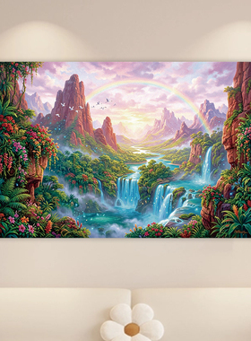 山水风景画流水生财网红同款自粘