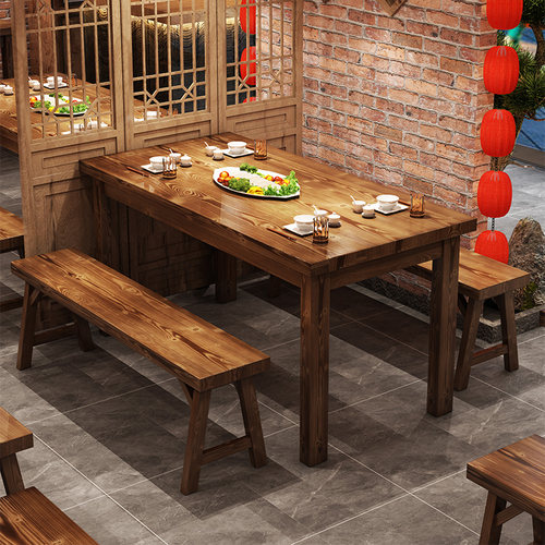 实木碳化饭店桌椅组合面馆小吃店烧烤餐饮饭馆大排挡快餐桌椅圆桌 - 图3