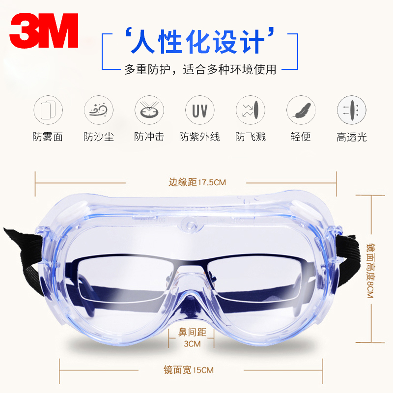 3M1621防尘护目镜防粉尘灰尘打磨防尘罩防油漆农药液体喷溅平光镜 - 图1