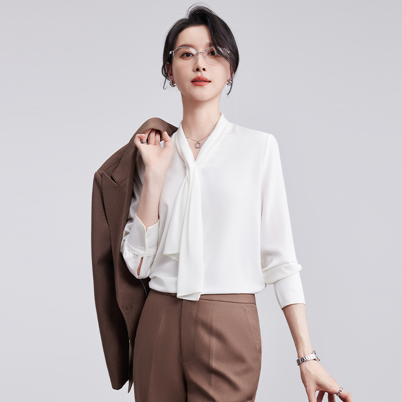 诗璐雅职业衬衫女士长袖春秋新款气质上衣内搭衬衣OL通勤面试正装 - 图0