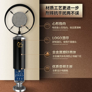 魅声 T8-6套装主K歌录音话筒直播电容麦克风USB 2.1黑色外置声卡