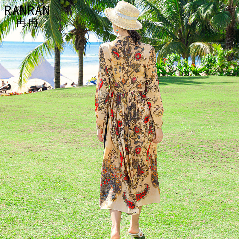 ranran民族风立领印花女2022连衣裙 ranran服饰连衣裙