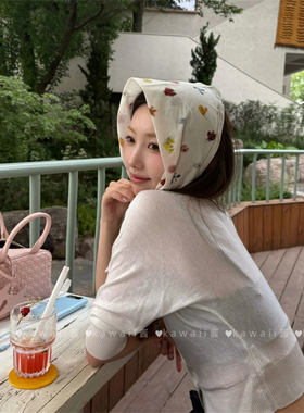 法式度假风温柔小花丝巾女三角巾