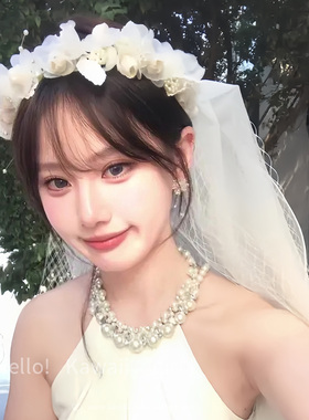 2026新款结婚领证拍照头纱复古法式森系花苞花环头饰新娘高级感