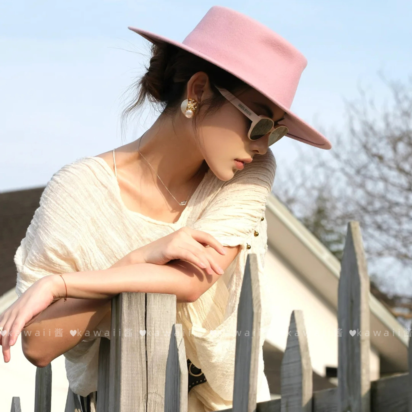 英伦风法式复古粉色平顶礼帽女秋冬氛围感宽檐爵士帽优雅百搭帽子,淘宝优惠券,粉丝福利购,淘宝优惠卷