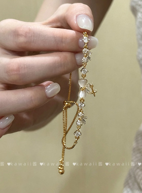 金色闪钻蝴蝶结叠戴古着手链女轻奢小众精致巨好看手饰高级感配饰