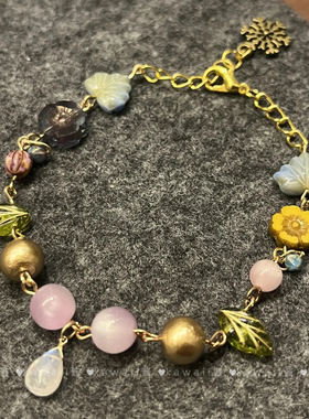 中古vintage琉璃珠月光石手链