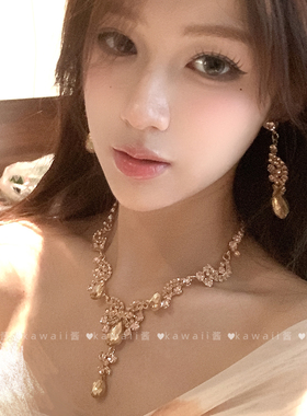 轻奢香槟色锆石项链耳环套装