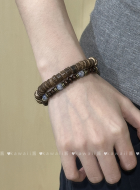 波西米亚椰壳木片串珠手链